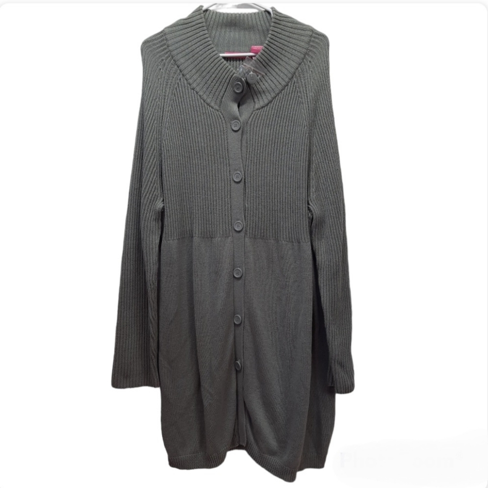 Woman Within Long Sleeve Womens Cable Knit Dress Cardigan Mock Neck Gray Size X1